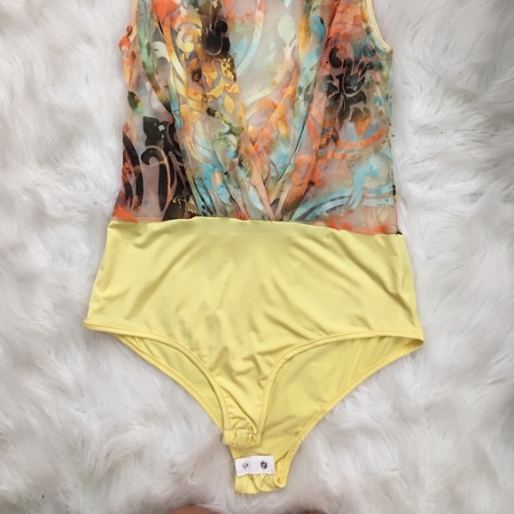 (SOLD) NWOT Yellow mesh bodysuit - Picture 2 of 3